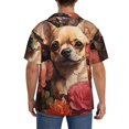 thumbnail image 3 of Balery Vintage Red Flower Chihuahua Camisa Casual de Manga Corta con Botones para Hombre, Texturizada, Estilo Cubano, para Playa, Verano-Medium, 3 of 5