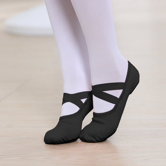 Stelle Ballet Shoes Highly Elastic Canvas Ballerina Dance Slippers for Toddler Girls Little Kid,Black