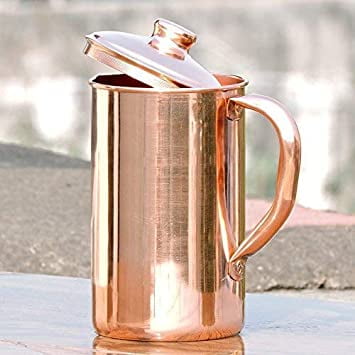 SAI DECORATIVE Pure Copper Plain Design Jug Pitcher with Lid, Storage & Serving Water, Beneficial for Health, Volume- 1000ML