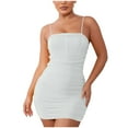 thumbnail image 1 of Ailaofu Women's Sleeveless Ruched Spaghetti Strap Bodycon Mini Club Party Dress, 1 of 5