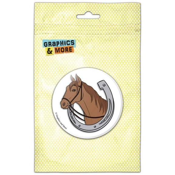 Brown Horse in Horseshoe Pinback Button Pin Badge