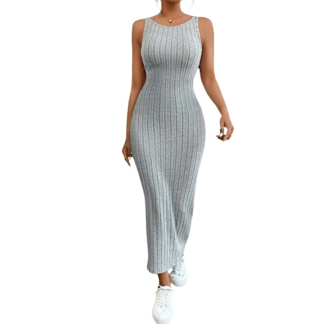 xiaxaixu Femmes Tricot Robe, Sans Manches Dos Solide Slim Ajustement Robe Longue d'Été pour Cocktail de Fête