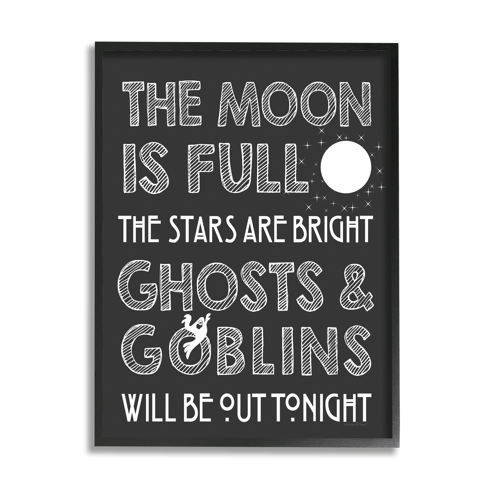 Stupell Industries Moon Is Full Stars Are Bright Halloween Phrase Graphic Art Black Framed Art Print Wall Art, 16x20, by Lettered and Lined