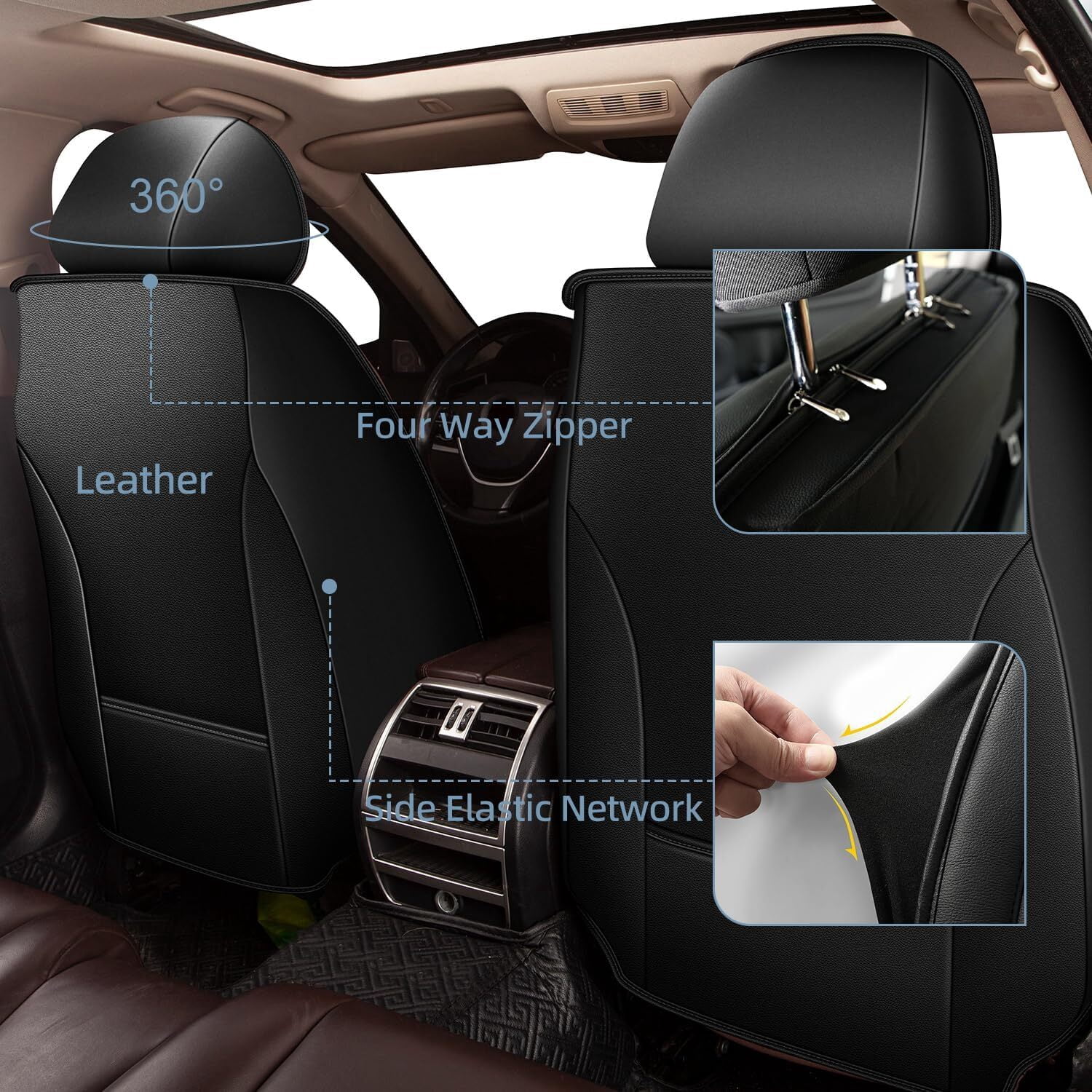 LAONNVIR Car Seat Cover Fit for Honda CR-V 2007-2024 2025: Front Set Waterproof Leather Vehicle Seat Cushion Luxury Automotive Protector,Black Front Set(2 Seats)
