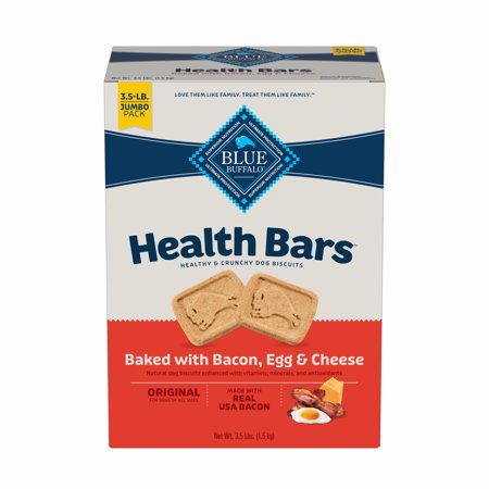 UPC: 0840243142835 | Blue Buffalo Health Bars Bacon  Egg & Cheese Flavor Crunchy Biscuit Treats for Dogs  Whole Grain  56 oz. Box