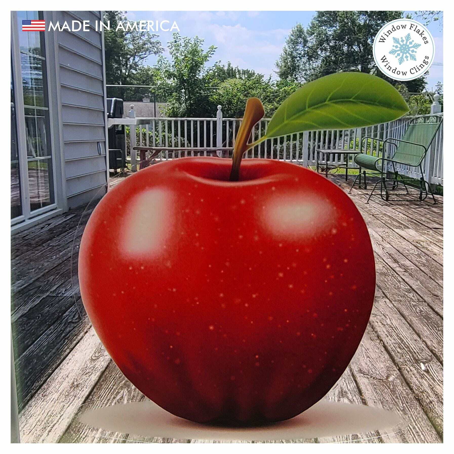 Large Apple Window Cling Decal Stickers for Home Decor Thanksgiviing, Fall, Autumn, Starting School, Teacher Decorations. Made in America.