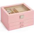 thumbnail image 1 of Caja de Joyas, Joyero con Cajones, Cubierta de Vidrio Visible, para Anillos, Pendientes, Collares y Pulseras, para Viajes y Hogar, Regalo para Mujeres (Rosa), 1 of 4