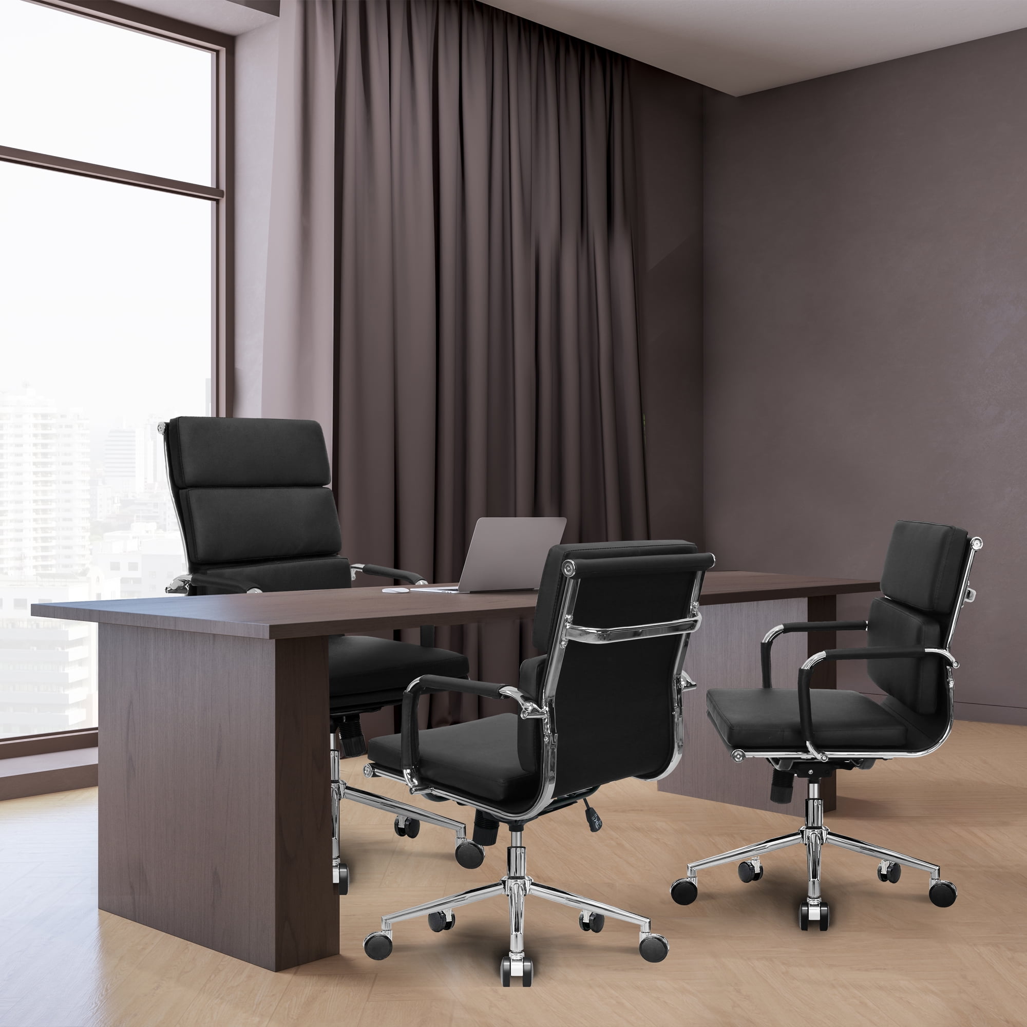 NEO CHAIR Conference Office Chair Century Modern High-Back Cushioned, Black