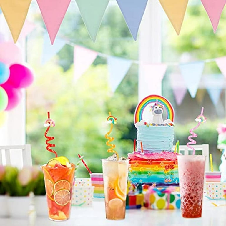 8PCS Colorful Reusable Drinking Straws Rainbow Party Favors Party