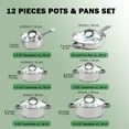 thumbnail image 6 of Cook N Home Kitchen Cookware Sets, 12-Piece Basic Stainless Steel Pots and Pans with Grey Silicone Handles, Silver, 6 of 9