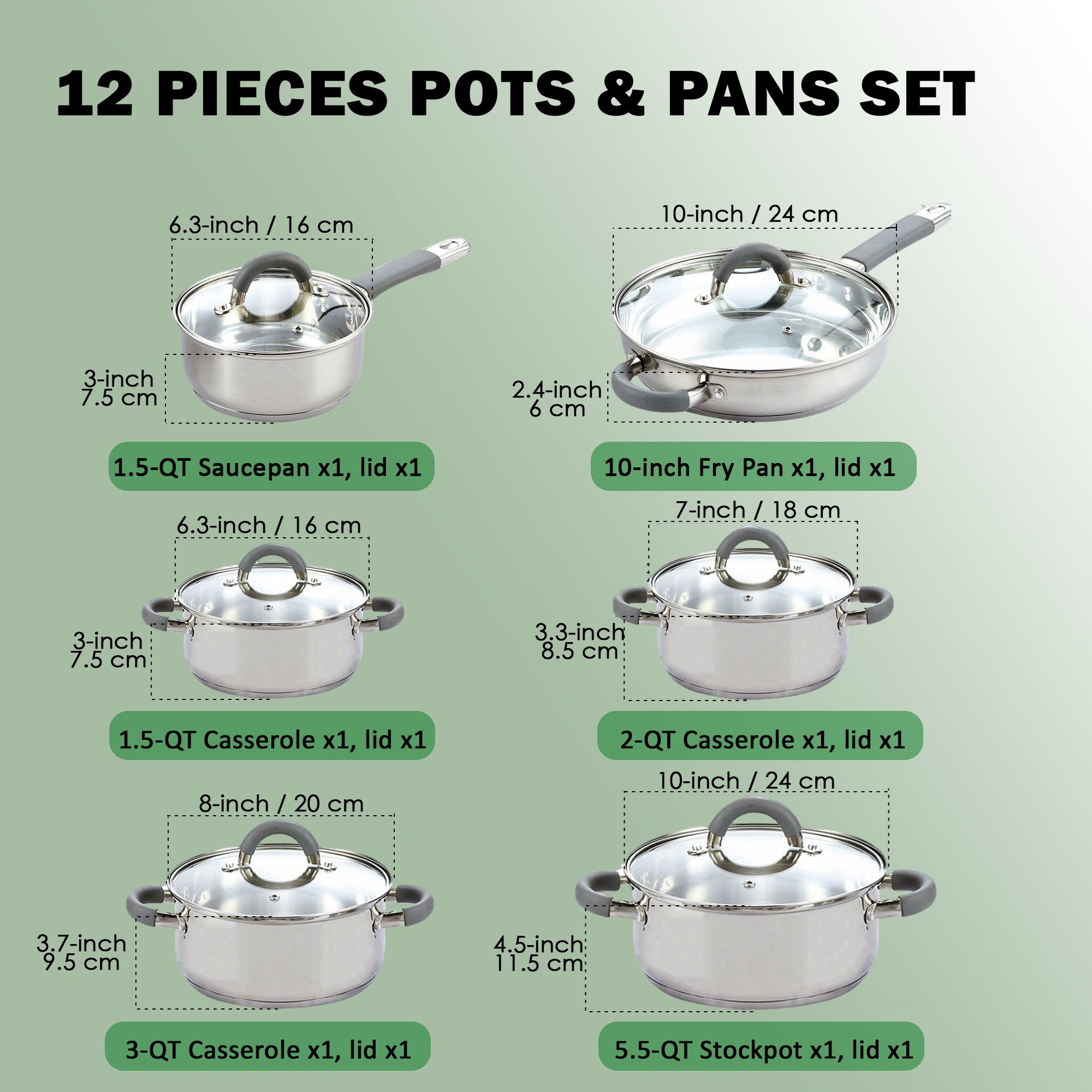 Cook N Home Basics 12-Piece Stainless Steel Cookware Set photo 5