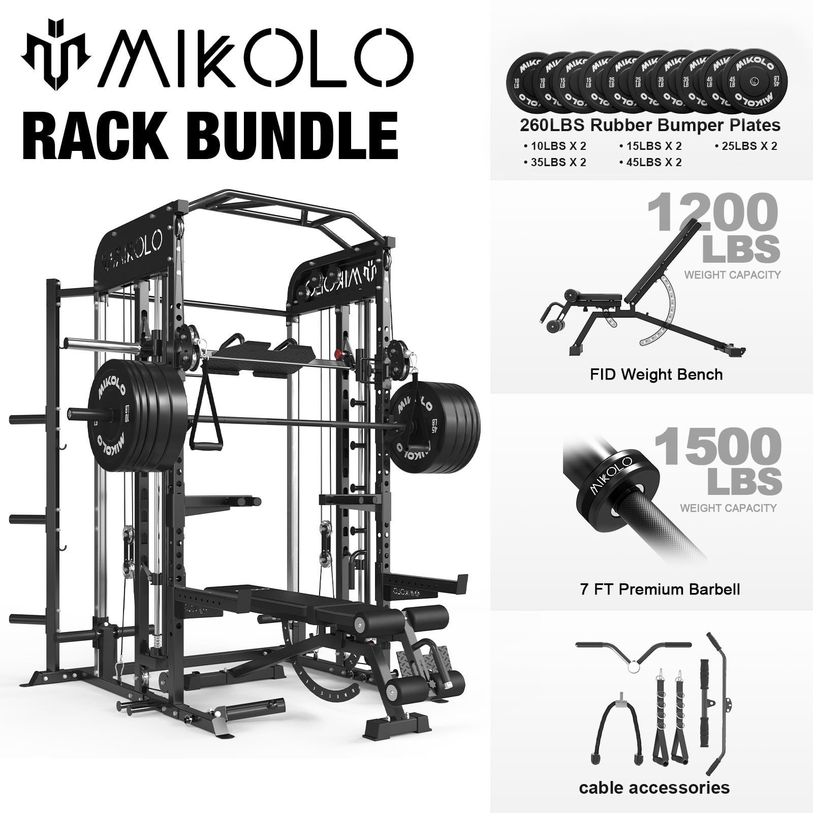 Smith Machine|Weight Bench/Barbell/260LB Weight Plates|Black