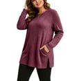 thumbnail image 5 of Plus Size Women's Tunic Tops Ribbed Knit Crewneck Long Sleeve Side Split Fall Soft Brushed Stretchy Relaxed Sweater XL-5XL, 5 of 7