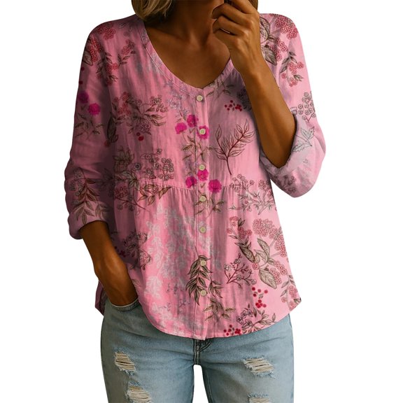 Tops for Women Trendy Long Sleeve Full Print Bubble Wrinkled Retro Art Button Down Breathable Shirts Business Casual Tops for Women bovemsi