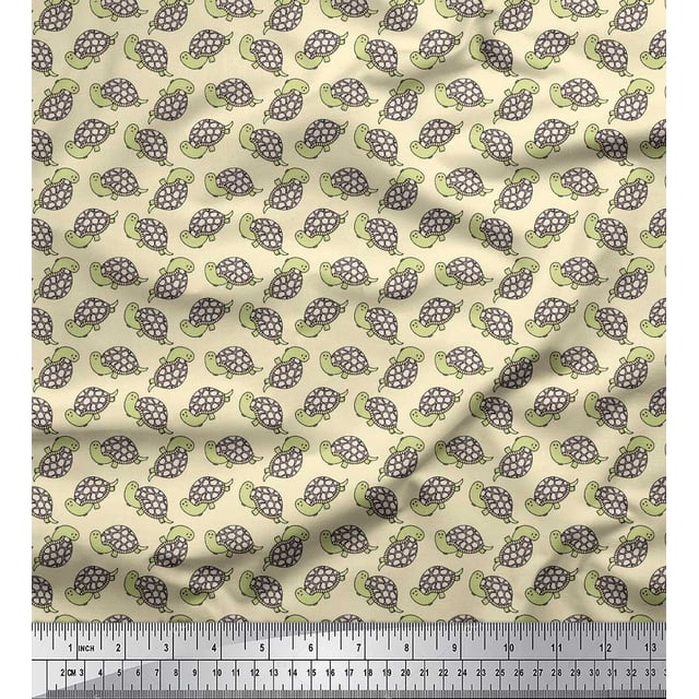 Soimoi White Poly Georgette Fabric Tortoise Ocean Decor Fabric Printed Yard 42 Inch Wide
