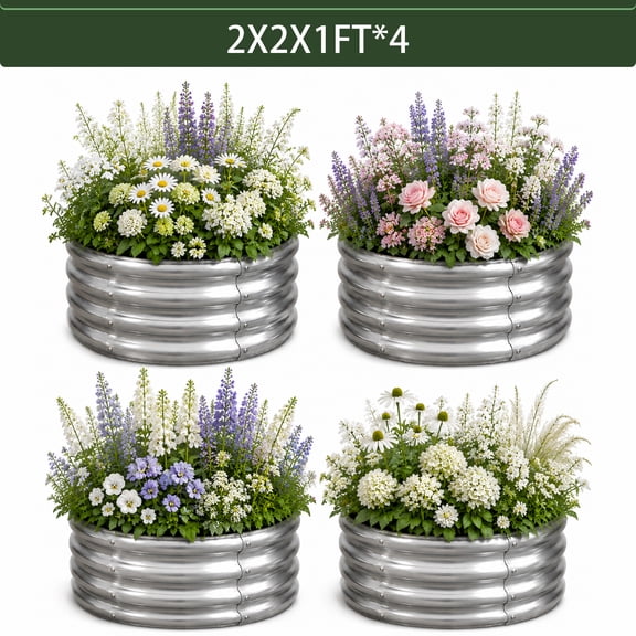 Galvanized Raised Garden Bed, 4Pcs 2x2x1ft Outdoor Raised Beds Kit for Vegetables and Flowers, Silver