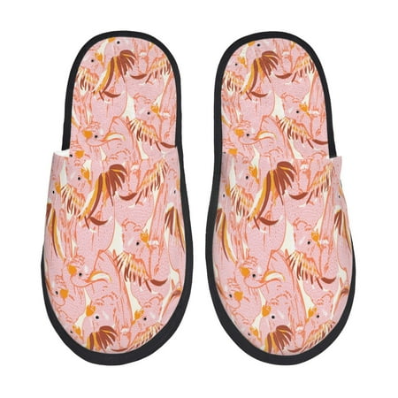 Balery Pink Cockatoo Birds Slient Indoor Furry Fleece Comfort House Shoes Soft Non-Slip Home Shoes Cotton slippers House Slippers-- Large