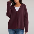thumbnail image 5 of BODOAO Women's Solid V Neck Button Down Long Sleeve Lightweight Basic Cotton Soft Knit Cardigan Sweaters Women's Autumn Winter Solid Color Long Sleeved Warm Knit Cardigan Sweater Jacket Red M, 5 of 9