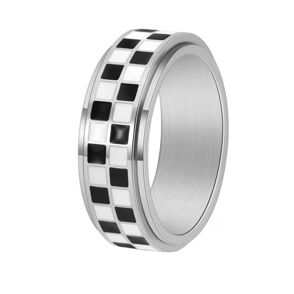 PAMTIER Unisex Stainless Steel Personality Classic Cool Hip Hop 6mm Square Checked Pattern Glossy Couple Ring Comfort Fit Gothic Punk Gold Size 9