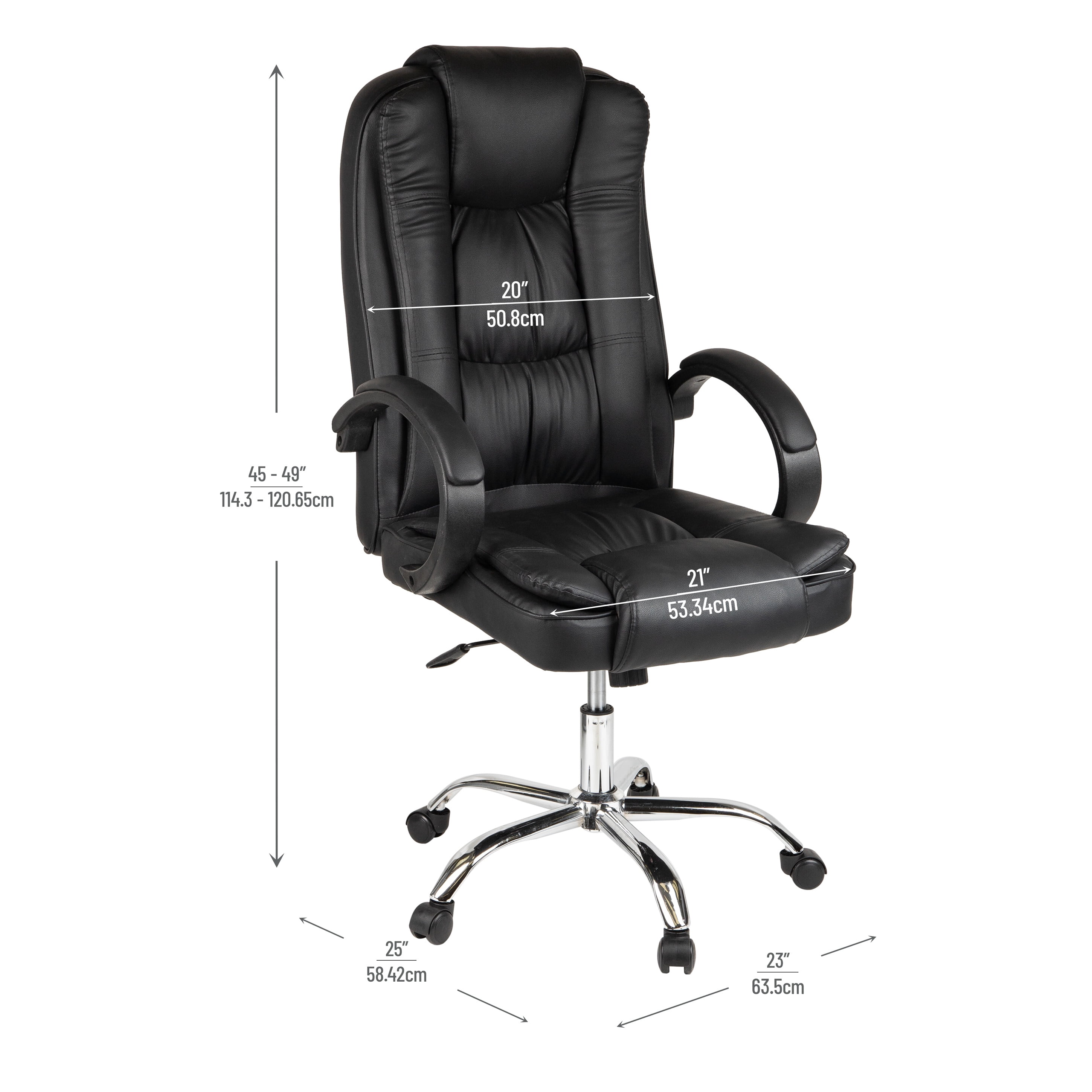 Mind Reader Executive Office Chair with Headrest, Height Adjustable, Desk Chair, Office, 23"L x 25"W x 45-49"H