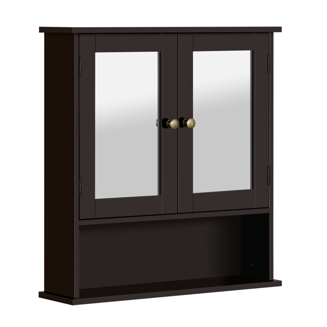Yaheetech Armoire Murale en Bois avec Doubles Portes Miroir et Tablette Ajustable, Espresso