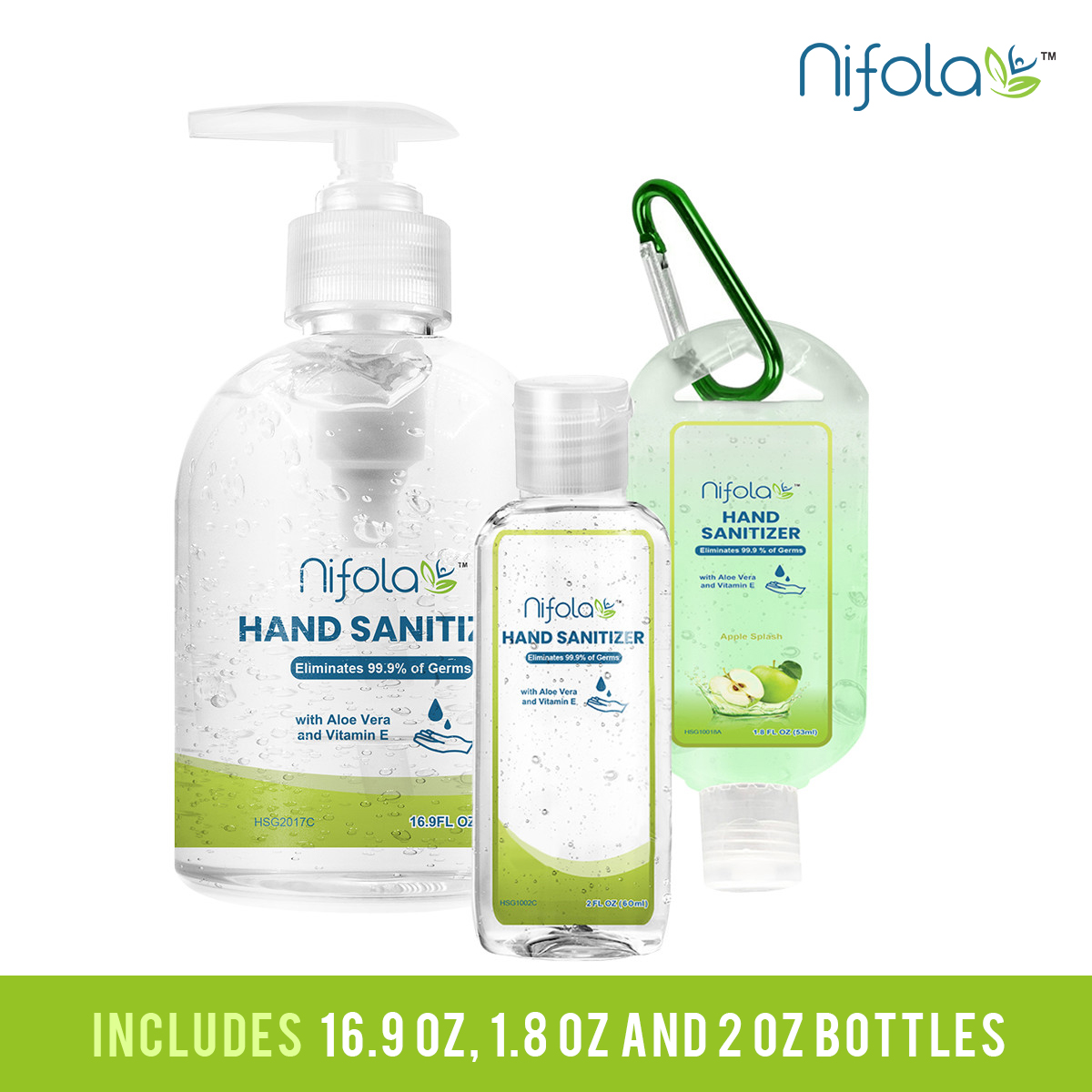 Hand Sanitizer Liquid Gel 2oz, 1.8oz and 16.9oz Aloe Vera Vitamin E