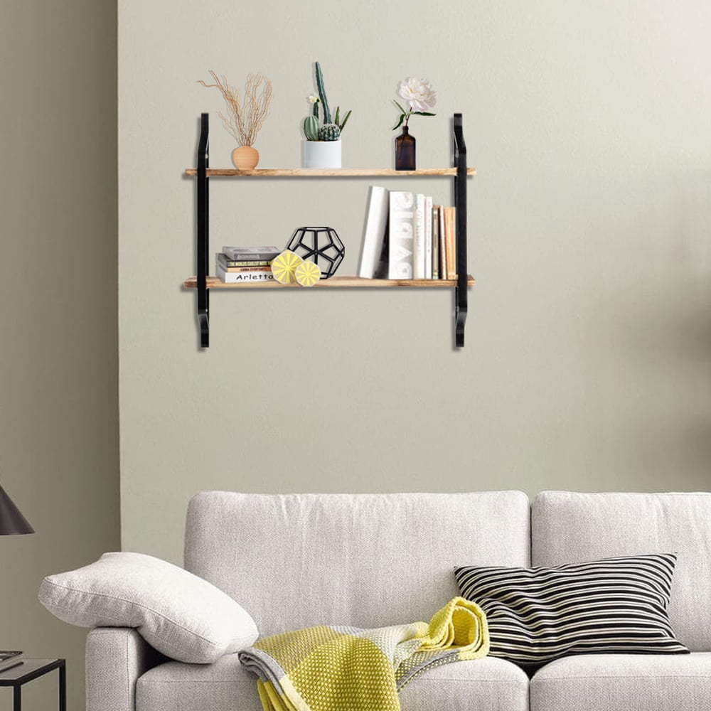 Lowestbest Floating Shelves, Storage Shelves for Bedroom, 2 Tiers Rustic Wooden Wall Shelf, Industrial Wall Mount Shelf, Bathroom, Living Room, Kitchen Lowestbest Floating Shelves, Storage Shelves for Bedroom, 2 Tiers Rustic Wooden Wall Shelf, Industrial Wall Mount Shelf, Bathroom, Living Room, Kitchen