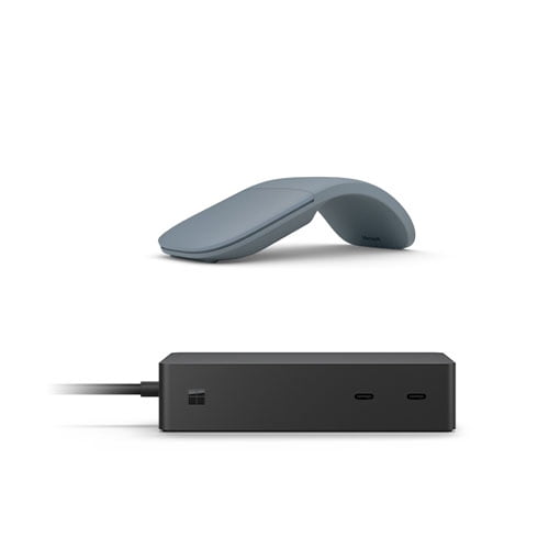 Microsoft Dock 2 Black+Surface Arc Touch Mouse Ice Blue - 2 x USB-C - x rear-facing USB-C (Gen 2) 2 x rear-facing USB-A - Bluetooth Connectivity - Ultra-slim