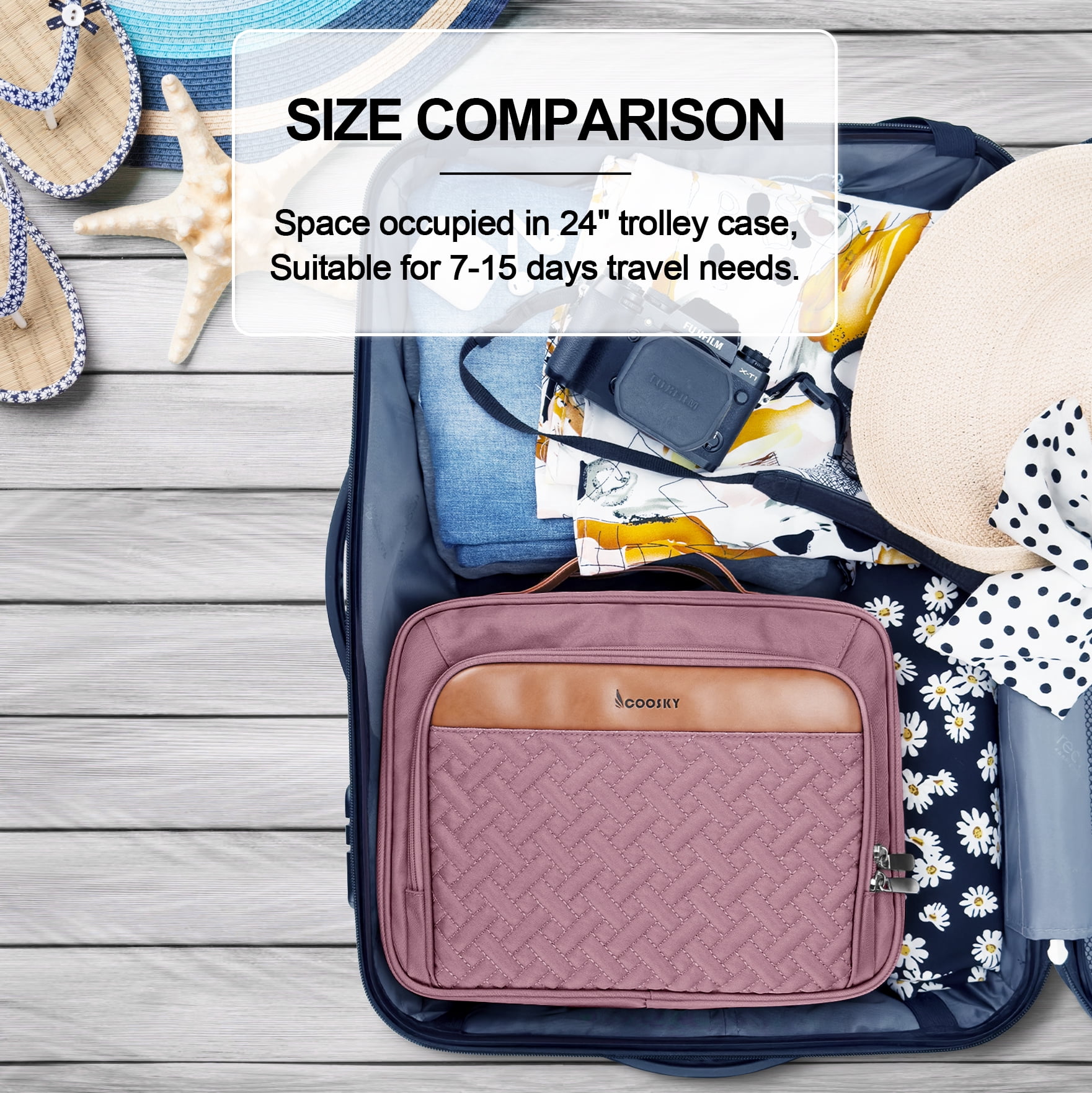 Travel Hanging Toiletry Bag for Women, Extra Large Makeup Bag, Holds Full-Size Shampoo, with Jewelry Organizer Compartment, Waterproof Cosmetic Bag, Toiletries Kit Set with Trolley Belt, Dark Purple