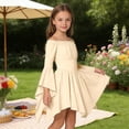 thumbnail image 2 of gdxvjhbj Robes Filles Été Robe Fille Décontractée Col Rond Ligne A Manches à Volants Longueur Genou Robes Taille 8-9 (Beige, 8-9 Ans), 2 of 4