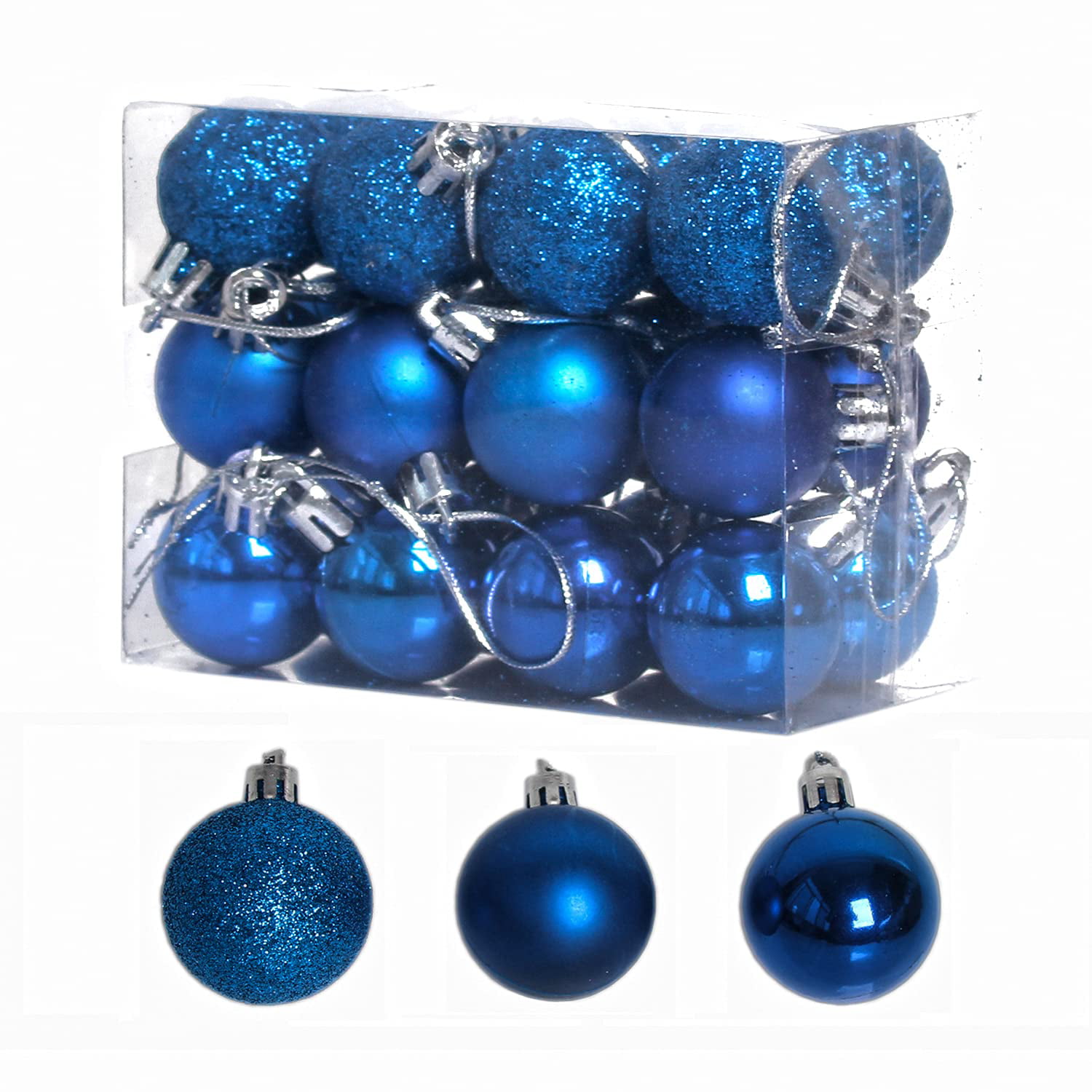 Blue Christmas Balls, Christmas Day Ornaments，24 Pcs Shatterproof ...