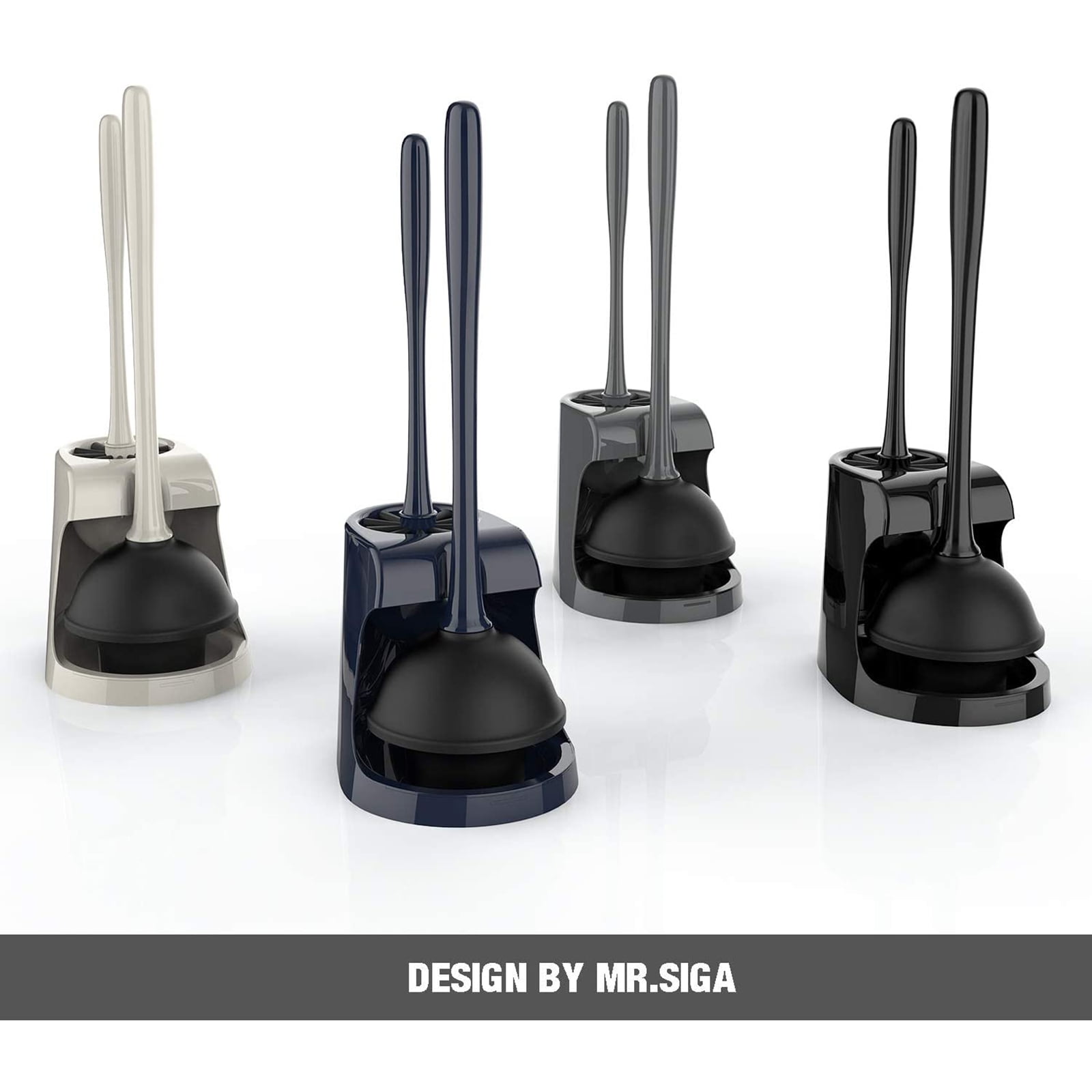 MR.Siga Toilet Plunger and Bowl Brush Combo for Bathroom Cleaning, Black, 2 Sets