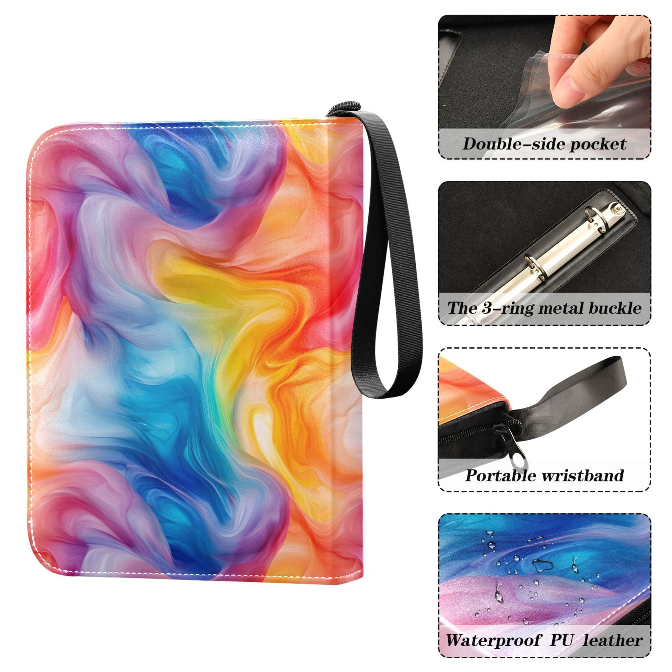 ALAZA Swirling Rainbow Tie Dye Trading Card Binder 4 Pocket Cards Collection Album 400 Folder Holder