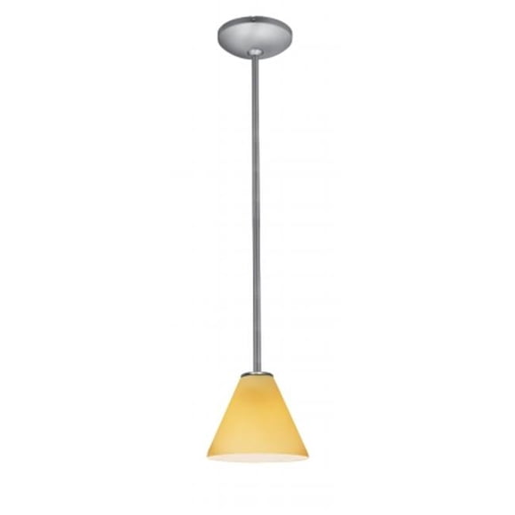 Janine Inari Silk 28004-1R-BS-AMB Oriental Glass Pendant- With Amber Glass Shade, Brushed Steel Finish