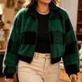 thumbnail image 4 of SZJXBUY Cropped Jackets for Women Trendy Plus Size Cozy Plaid Collared Zip Up Jacket Casual Winter Warm Long Sleeve Coats Outerwear Green,L, 4 of 5