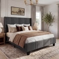 thumbnail image 2 of GUNAITO Queen Bed Frames with 50.8" Tall Headboard Upholstered Bed Frame, Wooden Platform No Box Spring Needed Noise Free Easy Assembly Light Grey, 2 of 10