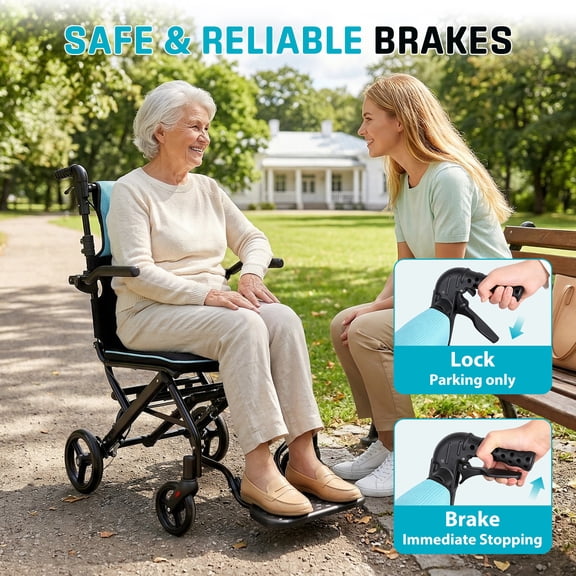 Foldable Wheelchair for Adults, Transport Chair with Telescopic Handle, Aluminum Alloy Frame, Ergonomic Portable Travel Wheel Chair for Seniors ,