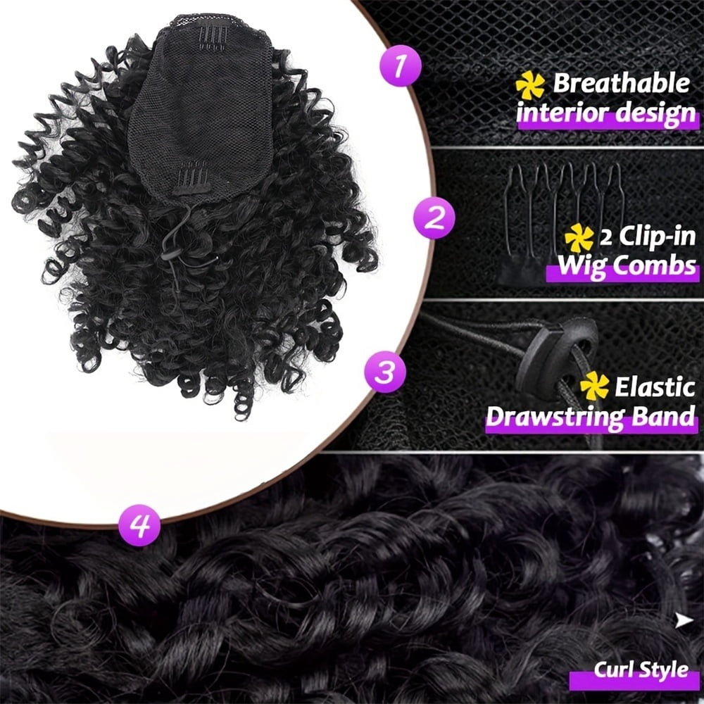 Afro Puff Drawstring Ponytail Clip In Hair Extensions 14 Inch Kinky Curly Synthetic Ponytail Hairpiece For Women