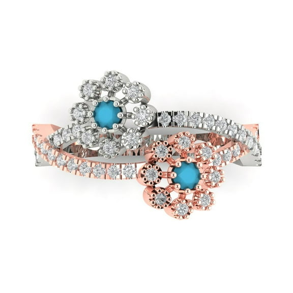 Halo Engagement Ring for Women - 0.48ct Simulated Turquoise in 14K White/Rose Gold Promise Ring