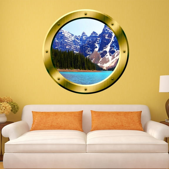 VWAQ Lake Wall Decal Porthole Mountains Wall Sticker Peel And Stick Decor VWAQ-GP21 (20" Diameter)