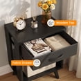thumbnail image 3 of HIGDBFE Nightstand Set of 2 with Fabric Drawers and Open Shelves, Retro Bedside End Tables for Bedroom Living Room, Space-Saving Side Table for Small Rooms, Black, 3 of 8