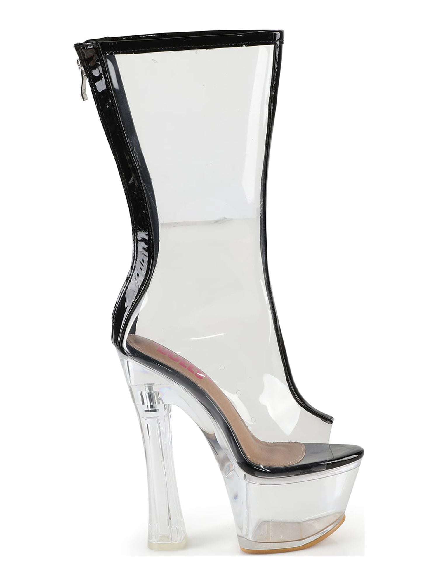 Sexy Chic PVC transparent Women's Clear Chunky Heel Ankle Boots in Black