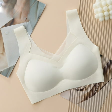 Tao Tao Ultra Thin Ice Silk Bra For Women  Breathable Seamless Sports Bra Wireless Underwear Plus Size Sports Bra Underwear Yoga Hollow Out Bra Cup White M