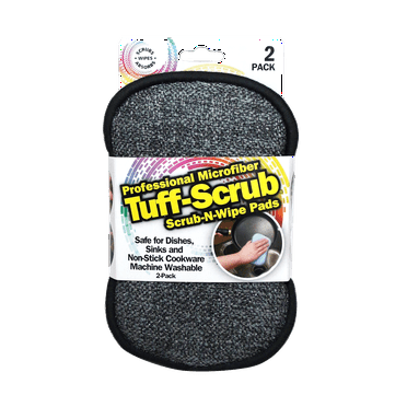 Original Tuff-Scrub Professional Microfiber Scrub 'N' Wipe Cleaning Sponge Pads, Scouring & Wiping, Pack of 2 Large Size