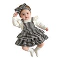 thumbnail image 6 of ZHOGXU Baby Girls Houndstooth Outfit Fly Sleeve Top Suspender Skirt Matching Houndstooth Bow Headband 3PCS Set For Kids,White,6-12 Months, 6 of 9