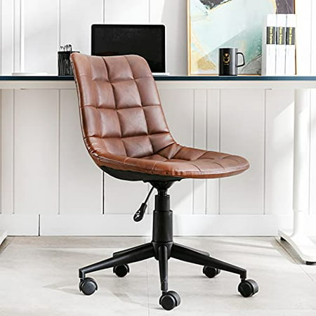 Modern Armless Desk Chair, Comfortable PU Leather Ergonomic Task Chair ...