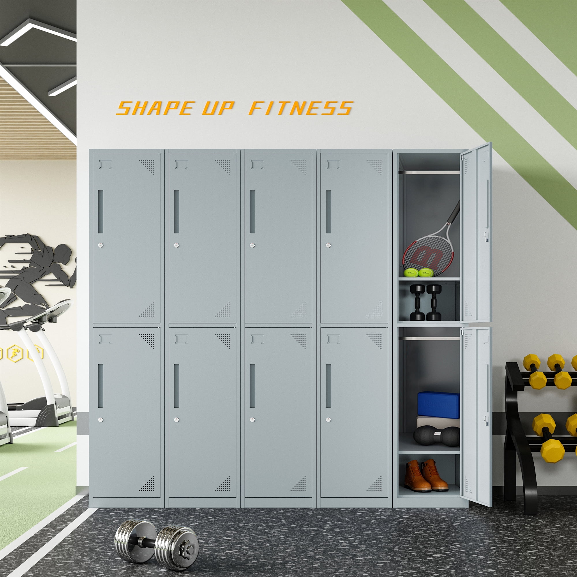 Fesbos Metal Locker 2 Lockable Door,71" Tall Steel Storage Cabinet for School Office Gym Home Employees Staff Sundries Room