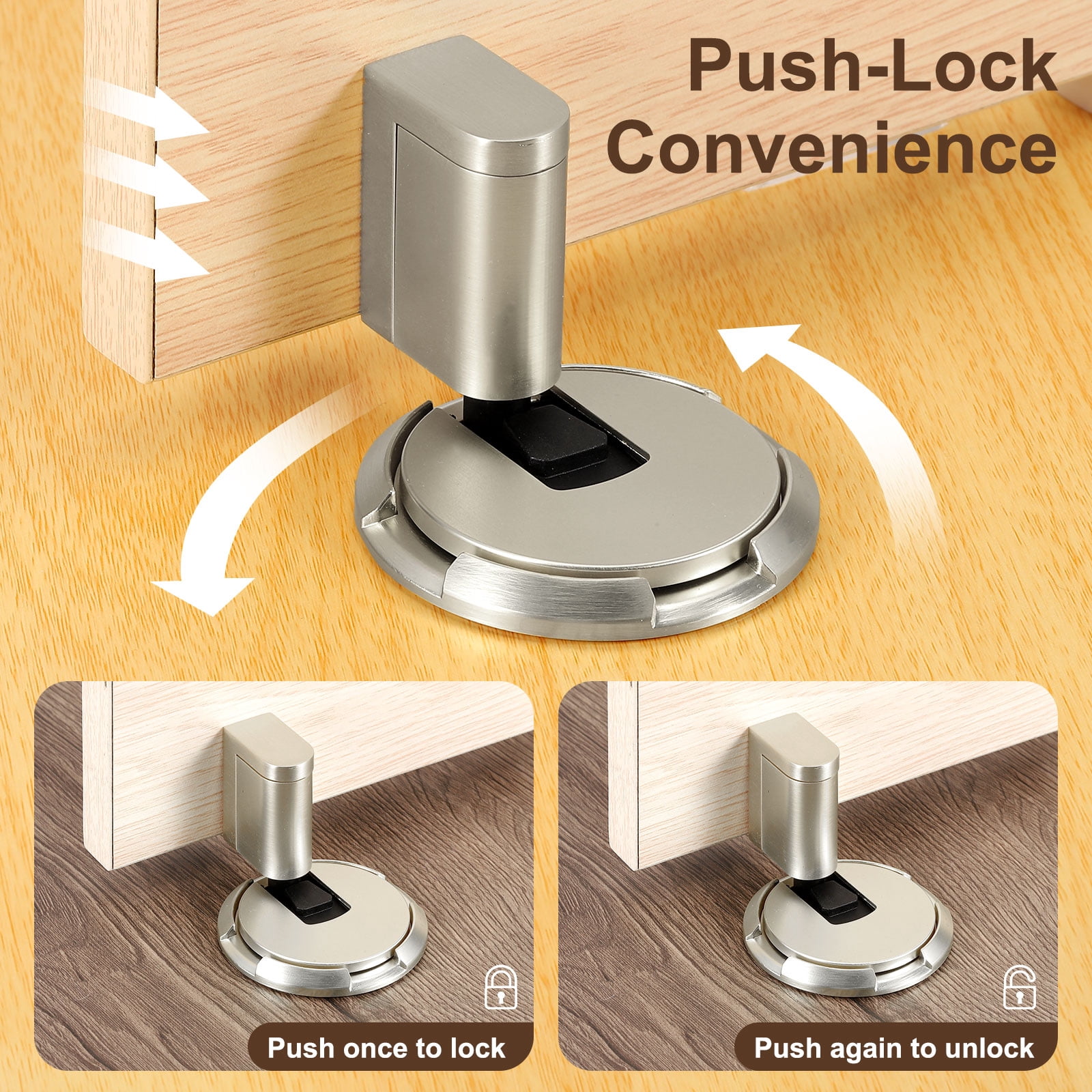 4Pcs Magnetic Door Stopper, Silent Magnetic Floor Door Stop with Adhesive, Brushed
