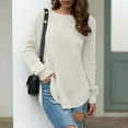 thumbnail image 2 of VISALY Pullover Crewneck Sweatshirt Cotton Sweaters Sweaters Casual Loose Fit Long Sleeve Solid Color Side Slit Knit Sweater Pullover Crochet Sweaters Sweaters Trendy Fashion Sweatshirt White L, 2 of 6