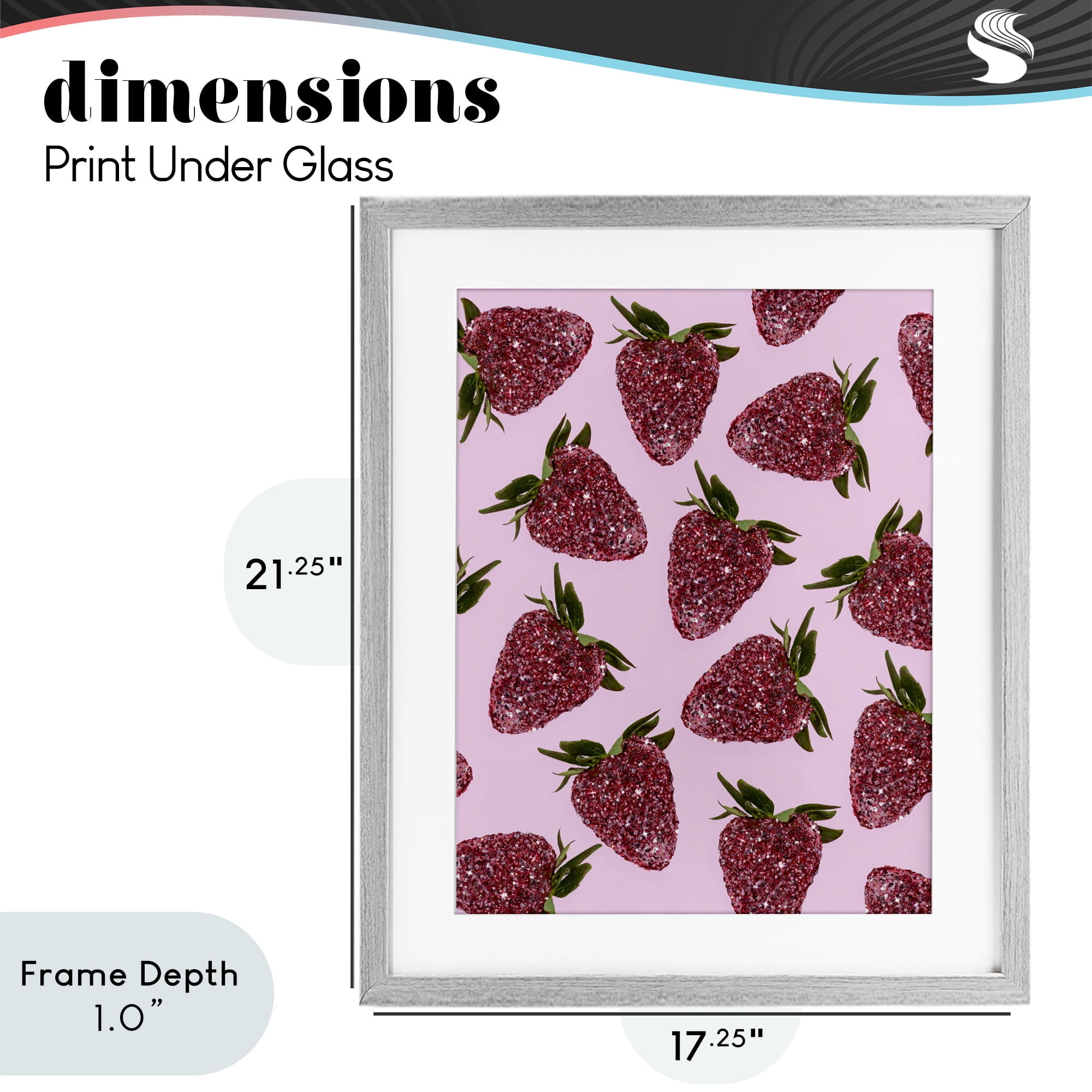 Stupell Industries Glimmer Strawberry Pattern Gray Framed Print Under Glass, design by LISH Creative